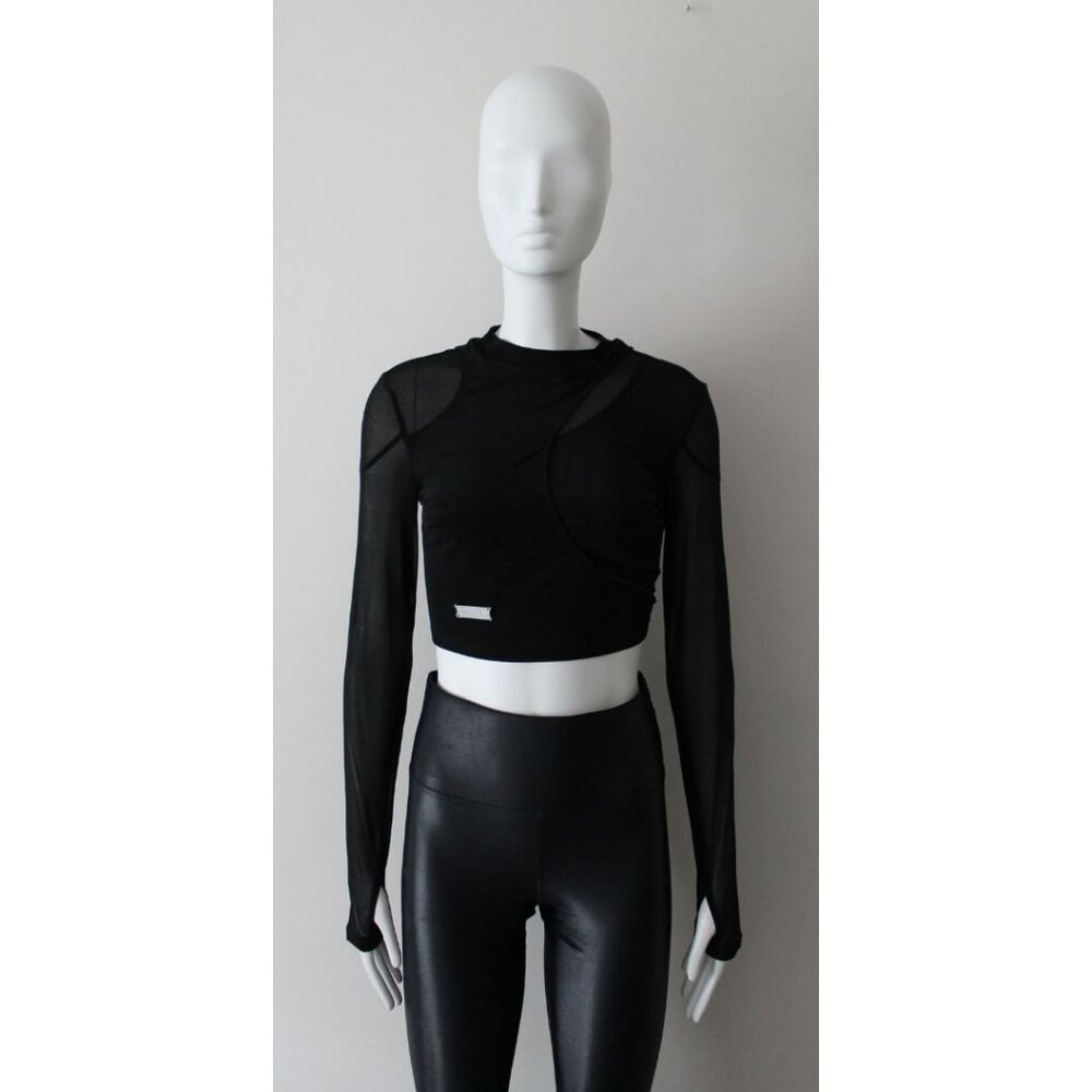 C2H4 Layered Mesh Long Sleeve Top Black Size Small